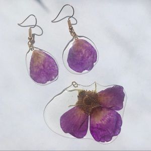 Purple Petal Earring and Pendant Set